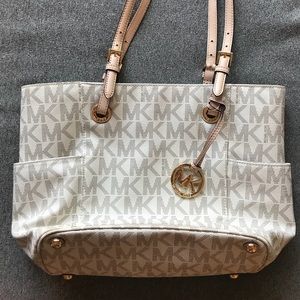 Michael Kors White MK Shoulder Tote Bag